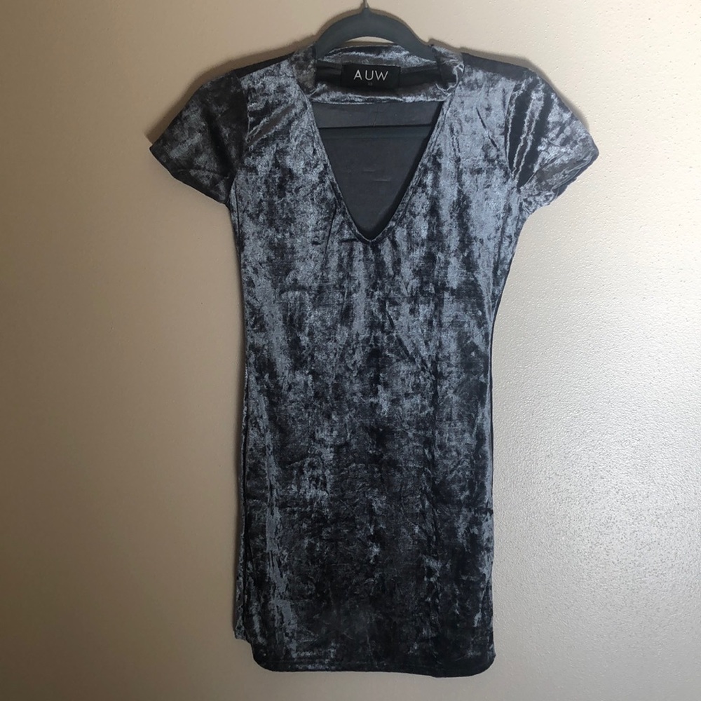 Gray Crushed Velvet Dress